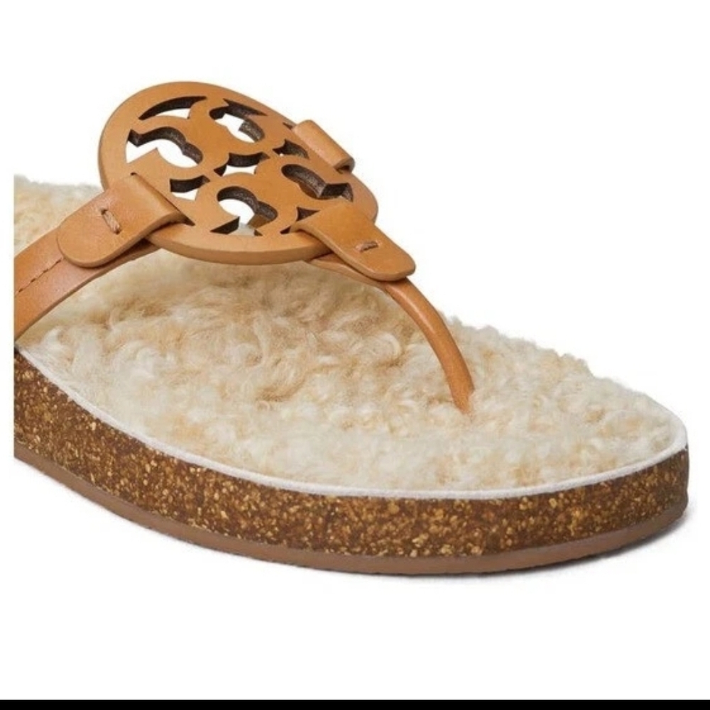 Tory Burch Miller Cloud  Shearling Leather Sandals Thongs Flip Flops 8.5, NIB! - Picture 3 of 6